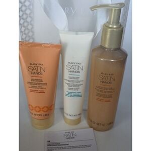 Mary Kay Satin Hands Orchard Peach 3 Piece Set Shea Cream Scrub Protecting Soft